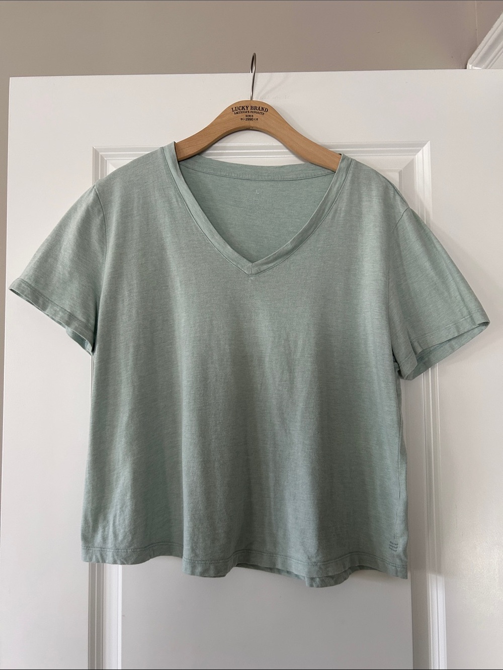 Free Fly Apparel Green V-Neck T-Shirt Sz L w MEASUREMENTS w Logo. Bamboo!